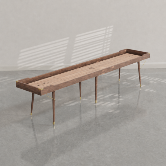 Natural Walnut Featherlight Shuffleboard Table with Oak playfield and brass hardware