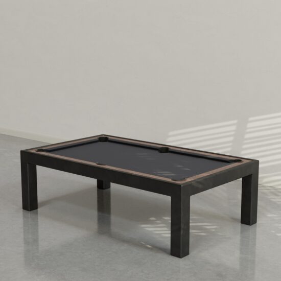 District Mills Black Steel Parsons Pool Table, Natural Walnut wood Rail, Slate Grey Cloth