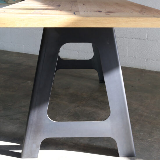 A-Frame Dining Table with Oak tabletop and blackened steel A-Frame legs