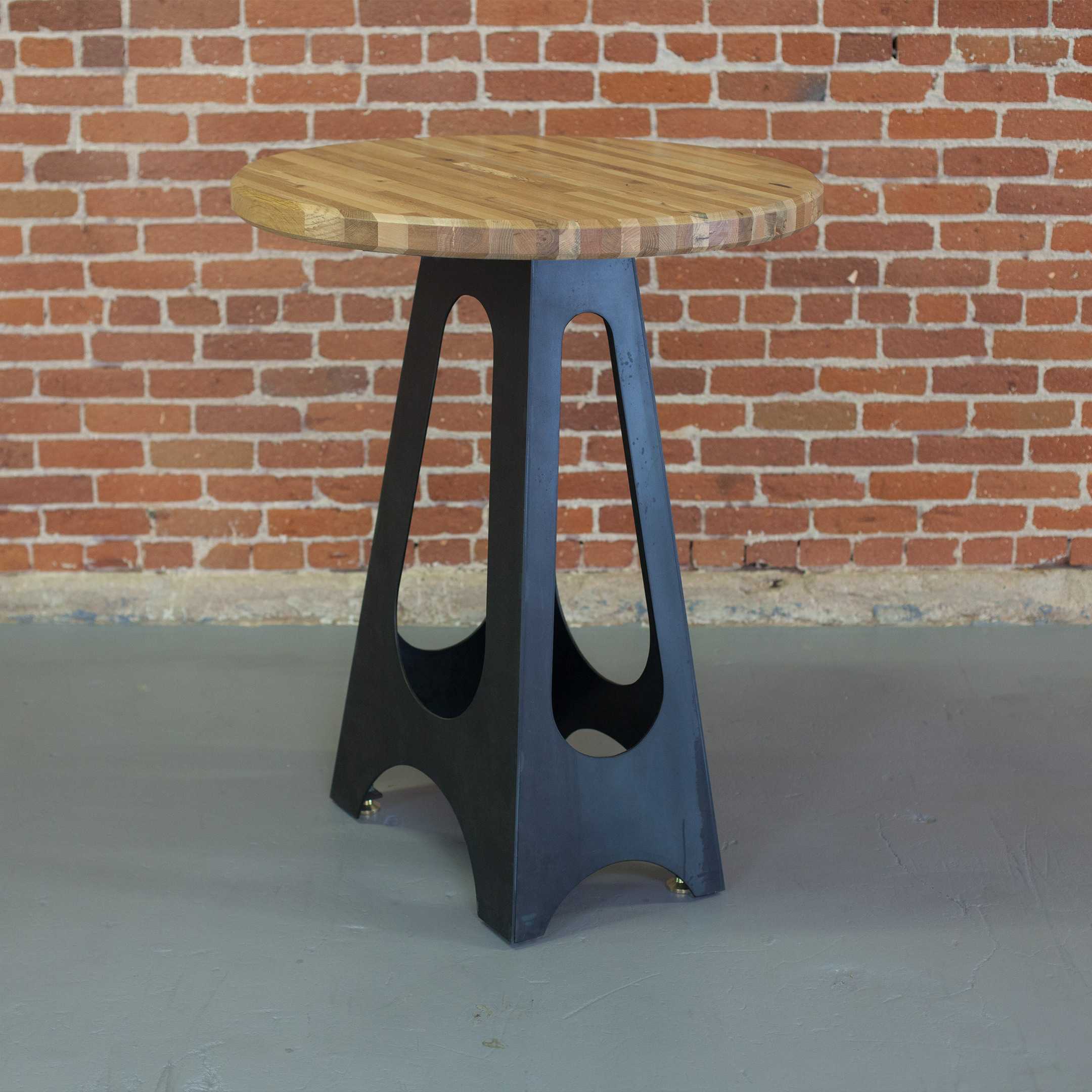 Tall Pub Table with Black Steel Base and Oak Top