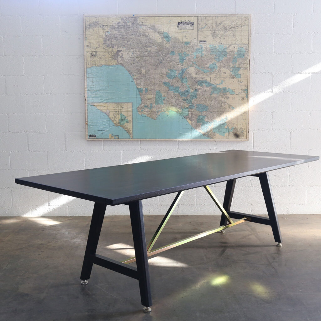 Blackened Oak Black A-Frame Dining Table with Yellow Zinc hardware