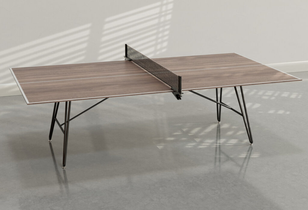 Clip Leg Ping Pong Table with Black Steel Frame, Walnut Top with Game Lines