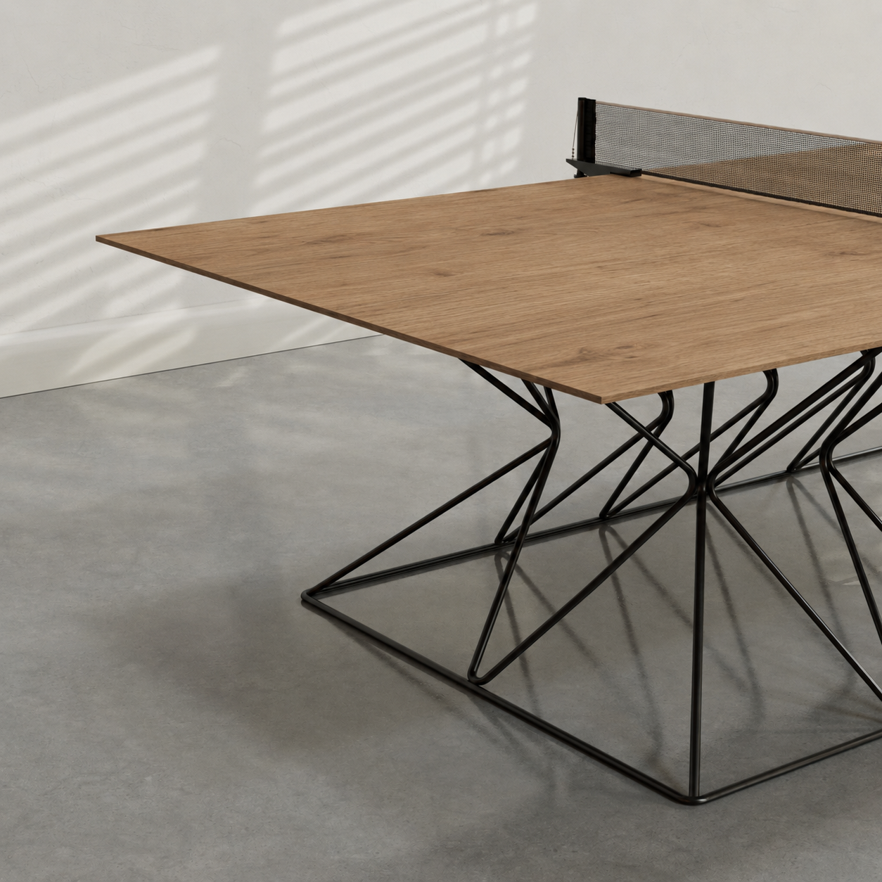 Outdoor Hourglass Ping Pong Table Planked Urban Oak Playing Surface