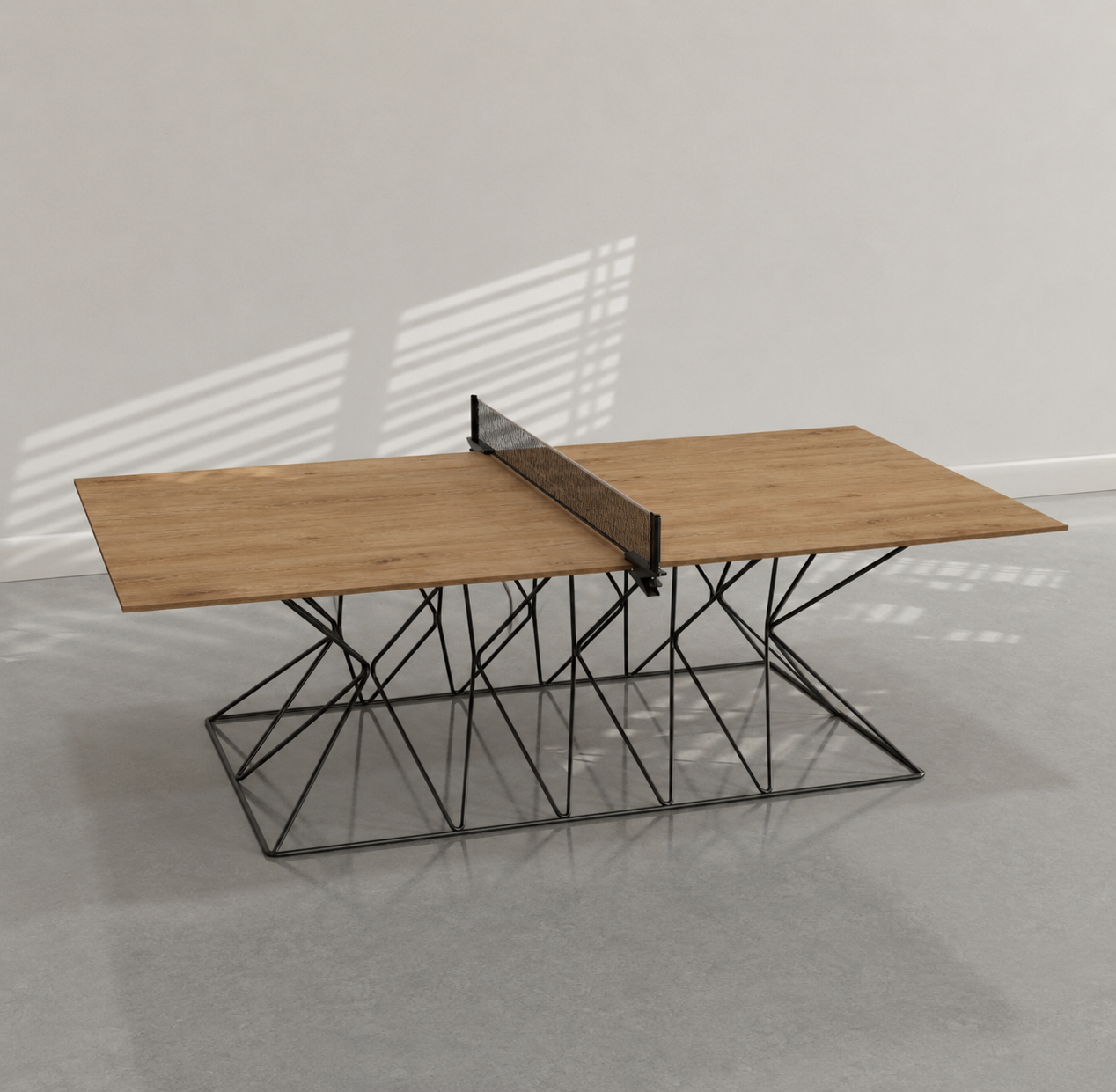 Outdoor Hourglass Ping Pong Table Planked Urban Oak Playing Surface